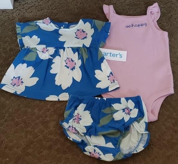 Baby Girls Carter’s 3pc Floral Top Bodysuit & Shorts Set Size 6 9 12 18 mo NWT