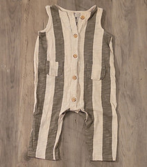 Cat & Jack 0-3M Cotton Knit Romper Sleeveless Long Pant, Striped Green/Cream