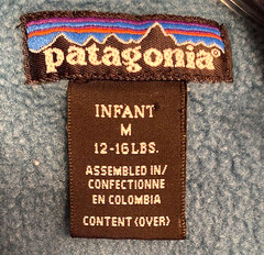 Patagonia Infant Sz. M (12-16 Lbs.) Orange/Green Fleece Lined Snowsuit Bunting