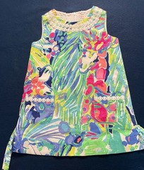 Lilly Pulitzer Baby Girls Coral Reef Print Shift Dress Size 2 Scalloped Lace 2T