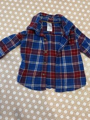 Carters Boys Size 3 Months Blue Red White Plaid Button Up Long Sleeve Shirt