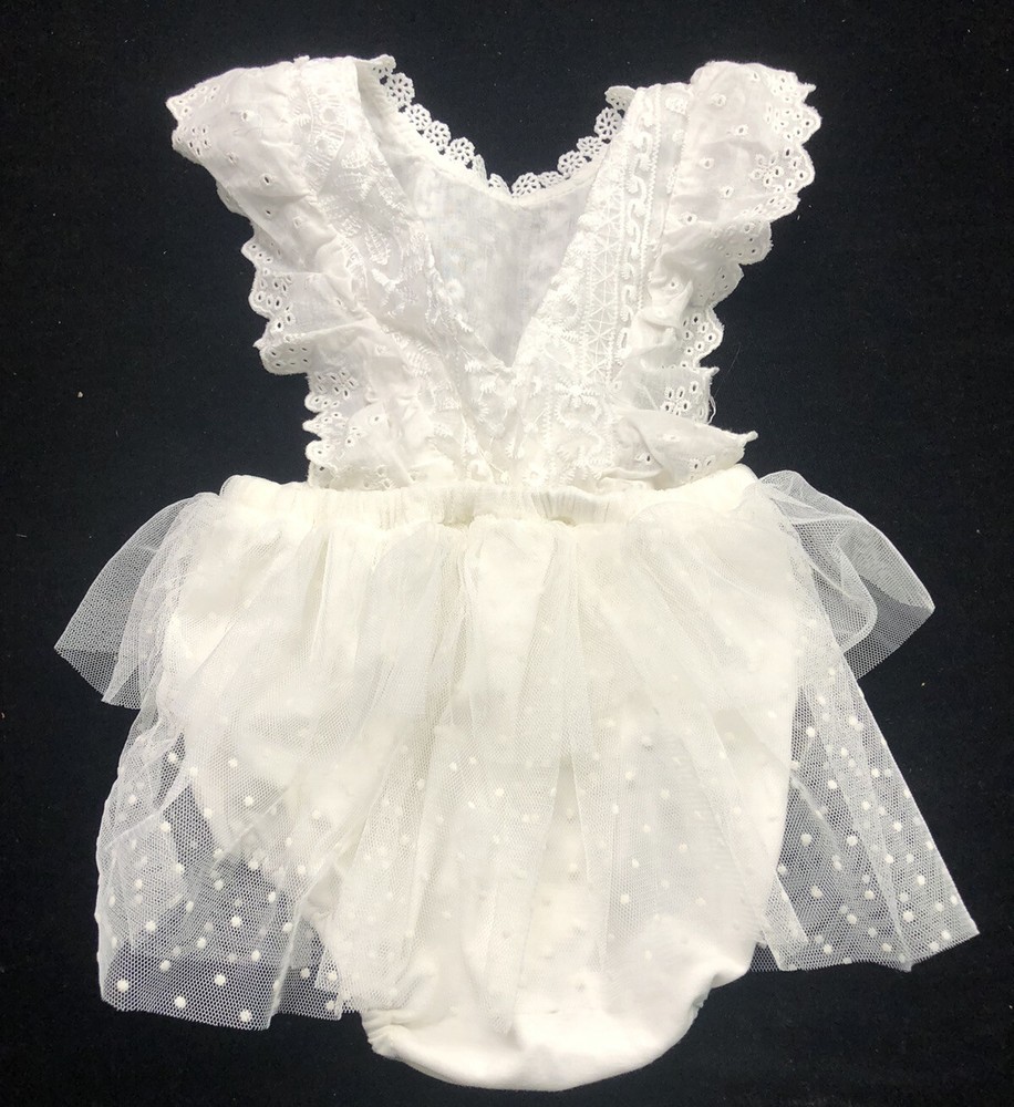 Unbranded Romper Skirt Tul Baby Girl Size 1 Year White Button Sleeveless