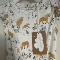 Angel Dear 12-18M White Horse Print Ruffle Short Sleeve Cotton Knit Bodysuit