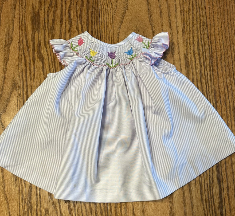 18 -24 mo baby girl SOUTHERN SUNSHINE Purple White striped Tulip BISHOP DRESS