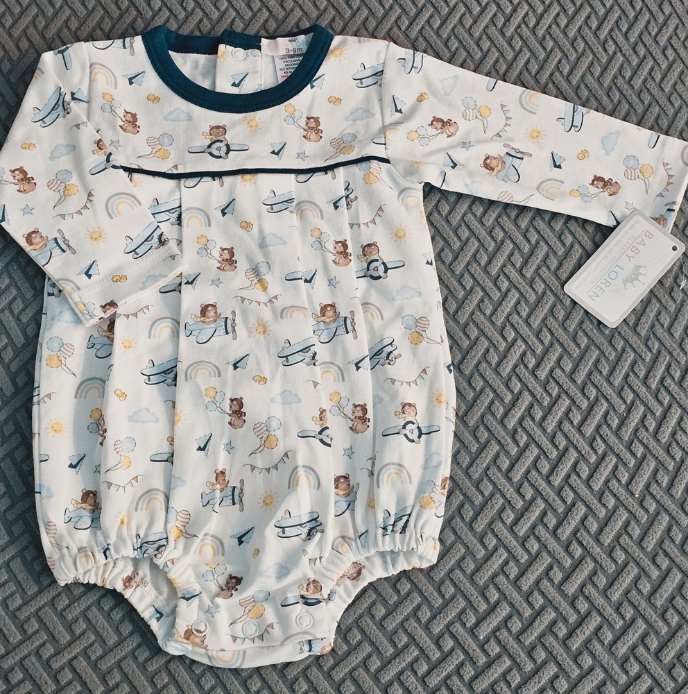 NWT Baby Loren Classic Collection 100% Cotton Bubble Romper 3-6m Boy Infant Baby