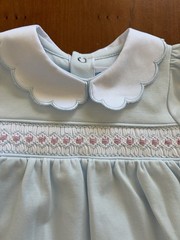 Luli &Me NWT “Warm Winter Home Smocked Dress” Blue/White Cotton Knit-6Mos