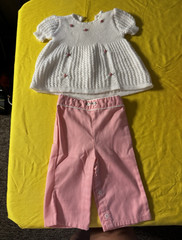 Girls 6-9 Months 2-Piece Pants Set White Knit Sweater Top Pink Pants