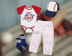 Half Way To First Baseball 6 Month Birthday Outfit Pants Hat Socks