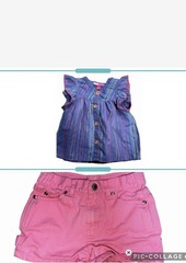 Penelope Mack Girls 3T 2pc Short/Set Striped Top Button Ruffle Blue Pink