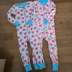 Hanna Andersson Girls 2Pk Organic Cotton Zip Pajamas Size 90 US 3 Cupcake Bird