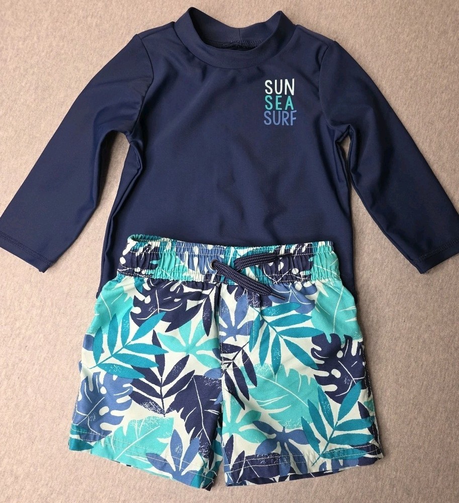Baby Boy 2-Piece Leaf Print Swim Trunk Set Sz 12 M NWOT