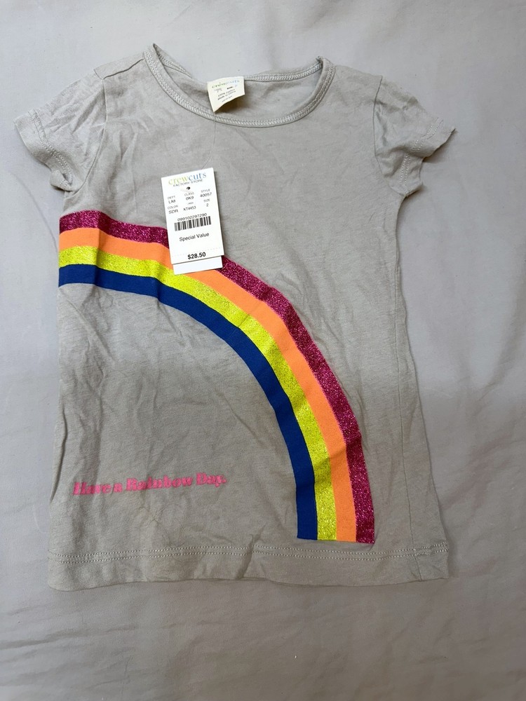 Crewcuts (J.Crew) Graphic Tee 2 Grey w/ Rainbow NWT � Rainbow Day Glitter