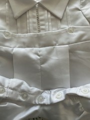 TIP TOP-3M-Baby Boy Bubble Romper/Tuxedo Suit-White Satin Polyester-Pin Tucks