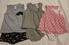 Lot Of 3 Girls 12 Months 100% Cotton Colrful Outfits Romper Dress Shortset