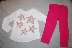 Toddler Girls L/S WHITE SHIRT Hi-Low GLITTER STARS Gold Silver PINK LEGGINGS 2T