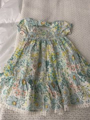 JOIE TODDLER GIRLS DRESS SIZE 3T SMOCKED WHITE BLUE YELLOW ORANGE FLORAL