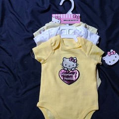 Hello Kitty 3M Yellow White Pink Cotton Cartoon 3 Piece Bodysuit Set Snap