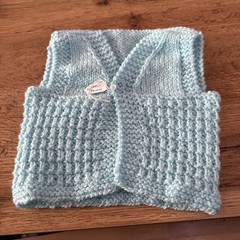 Hand Made Knitted Newborn Baby turquoise gilet Pretty Gift