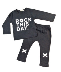 Baby Toddler Black Graphic Long Sleeve Shirt Pant Outfit Rock This Day 12-18M