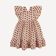 NIB Kate Quinn 3T Cotton Gauze Ruffle Strap Pom Pom Dress Small Marigold Fall