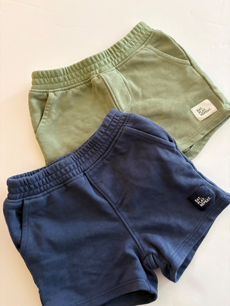 Garanimals Boys Shorts Lot of 2 Size 18M Navy Green Pull On Cotton Blend EUC