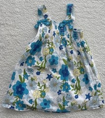 Smocked Sun Dress Sleeveless Flowers Fish Toddler Girl 18m-24m White Blue Yellow