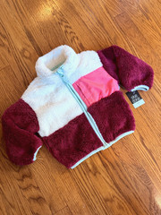 Okie Dokie Girls Faux Fur Sherpa Fleece White Maroon Jacket Long Sleeve Zip 12M
