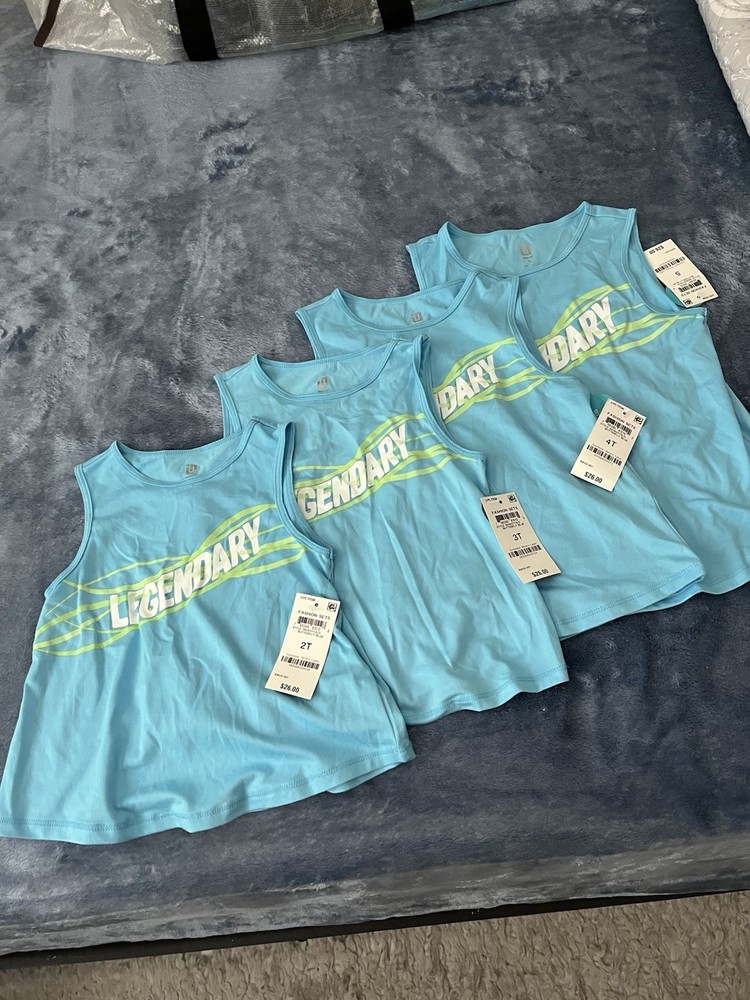 Lot Of 4 Legendary Girls Sz 2T, 3T, 4T, 5 Sleeveless Tank Tops Baby Blue NWT