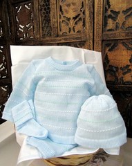 NWT Will’beth Blue Knit Mint Stripe 4pc Set Newborn Baby Boys Hat Booties 0