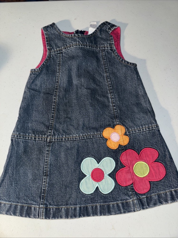 Vintage Oshkosh B’gosh Toddler Girls SZ 12-18 M Denim Jean Embroidered Dress
