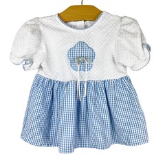 Vintage Small Steps Top Blue White Gingham Satin Rosette Baby Girl Size 24 Month