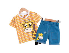 Kids Boys Giraffe Cartoon Tee and Shorts 2PCS Set Toddler Cotton Sport Suit