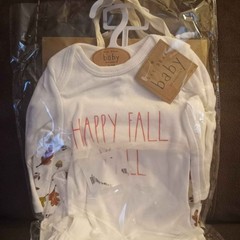 Rae Dunn 2pc Happy Fall Bodysuit Pant Set With Headband and Giftbag sz 3-6M