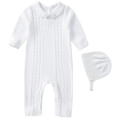 Baby Boy’s Christening Baptism Outfits Suit with Hat，Cross Detail