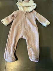 Tahari Baby Pink Hooded Sherpa-Lined Zip One-Piece Coverall 6-9M