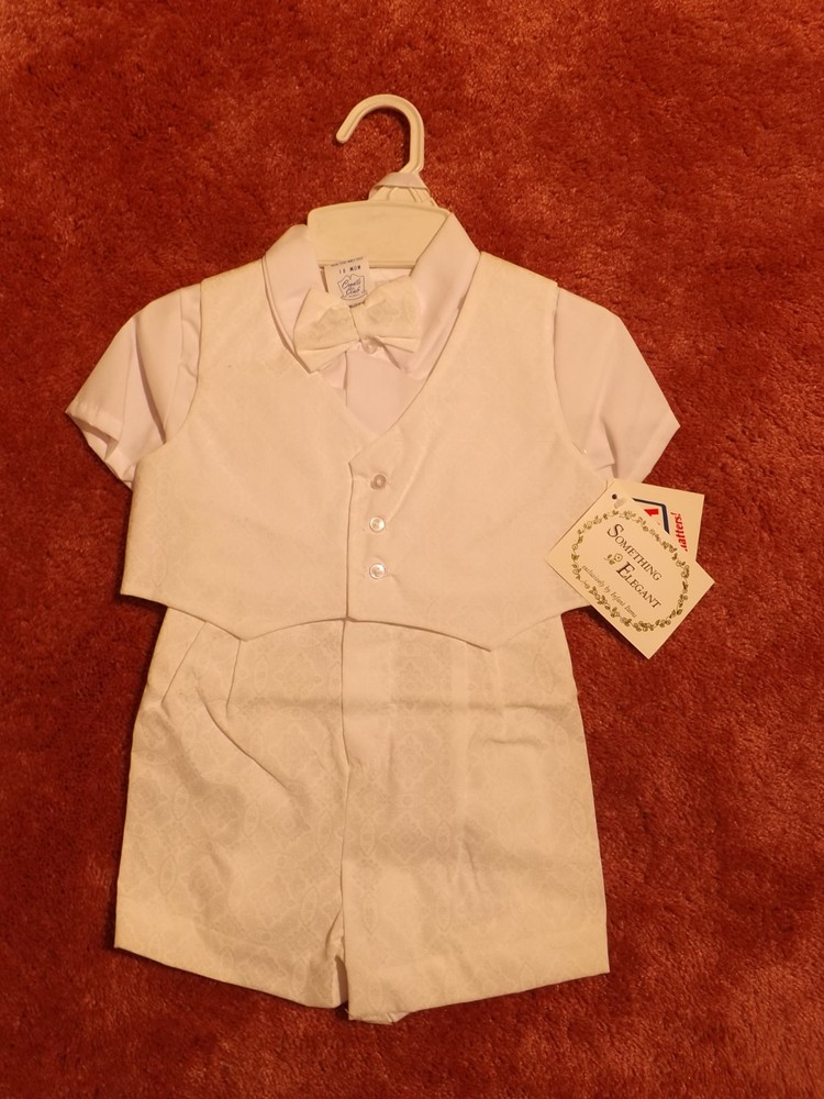 NOS NWT Vtg 90s Adorable VESTED BOW TIE CHRISTENING ROMPER w/ HAT 18 Mo Boys NEW