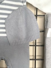 NEW NWT 2 piece Gray PLUSH SOFT Thick Knit Outfit/Hat & Blanket Layette Set 3-6M