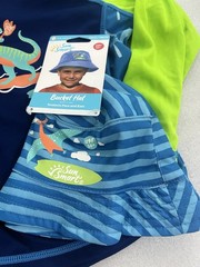Sun Smart Dino Swim Shirt Rash Guard & Bucket Hat Kids Size M 2-4 Years UPF 50+