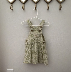 Wild Wawa Girls Green White Floral Overall Dress 18-24M Pockets Button