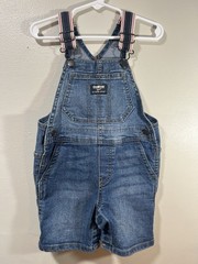 Oshkosh B’Gosh Denim Short Overalls with Stripped Straps Size 24 Months