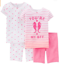 NEW Carters 3T or 4T Toddler Girls 4-Piece Seahorse BFF Pajama 2 Tops & 2 Shorts