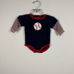 Gymboree Baby Boys Baseball Bodysuit Navy Blue Red Striped Long Sleeve 0-3 M
