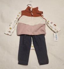 NWT Carter’s Bodysuit Jeggings Fleece Vest Outfit 3PC Set 12 Months Baby Girl