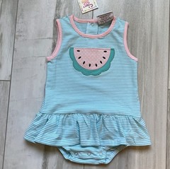 New! Jellybean By Smock Candy Skirted Aqua Striped Watermelon Romper Girls 12M