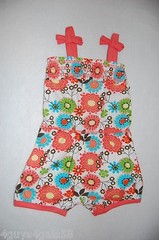 Toddler Girls Jumper Shorts ONE PIECE Peach Aqua Green FLOWERS 12 Mo