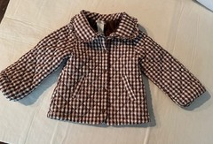 Max Studio Girls Quilted Gingham Jacket Coat Brown White Ruffle Lined Size 2T