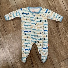 Magnificent Baby Dachshund Dog Magnetic Footie Sleeper Blue Tan 3M