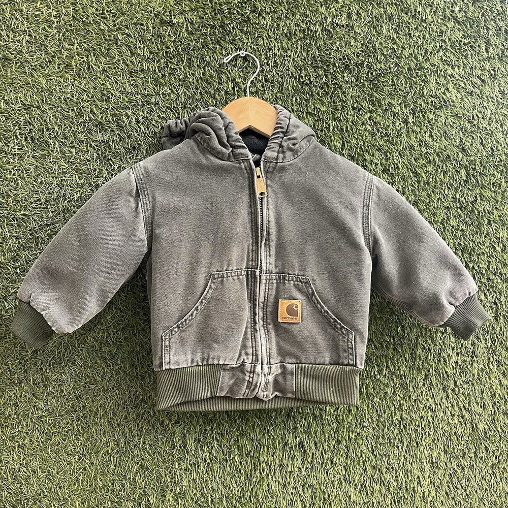 Vintage Carhartt Toddler 2T YTJ130 MOS Canvas Jacket Quilted Hooded Green Baby