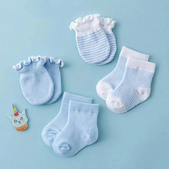 4Pair/Set Solid Color Baby Socks Gloves Set Cute Strip Elastic Infant Toddler So