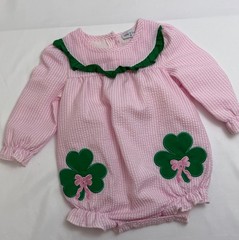 Abby & Evie Girls 9M Pink Gingham Seersucker Shamrock Romper St Patrick’s